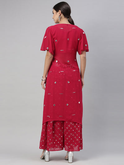 Neeru'S MAROON color, GEORGETTE fabric Suit Set