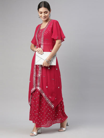 Neeru'S MAROON color, GEORGETTE fabric Suit Set