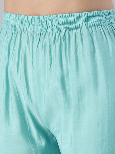 Neerus Women  Sea Green Yoke Design Calf Length Kurta And Trousers With Dupatta