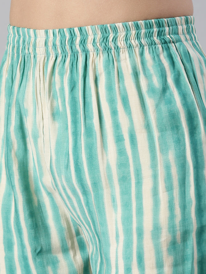 Neerus Women Sky Blue Yoke Design Calf Length Kurta And Trousers With Dupatta