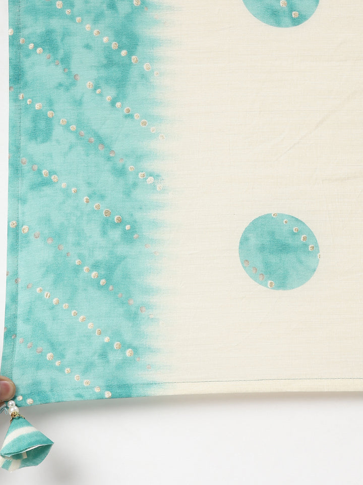 Neerus Women Sky Blue Yoke Design Calf Length Kurta And Trousers With Dupatta