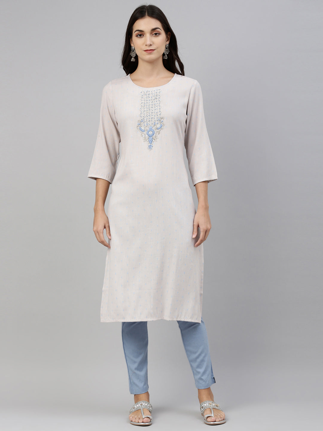 Neeru'S L Gray Color, Slub Rayon Fabric Tunic