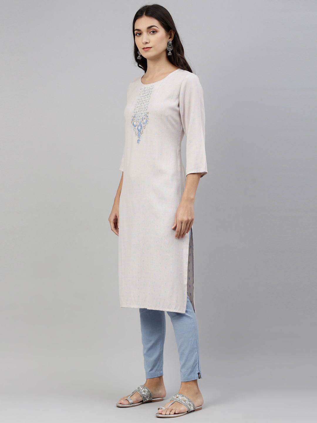 Neeru'S L Gray Color, Slub Rayon Fabric Tunic