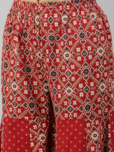 Neeru's Maroon Color Cotton Fabric Suit-Short Anarkali
