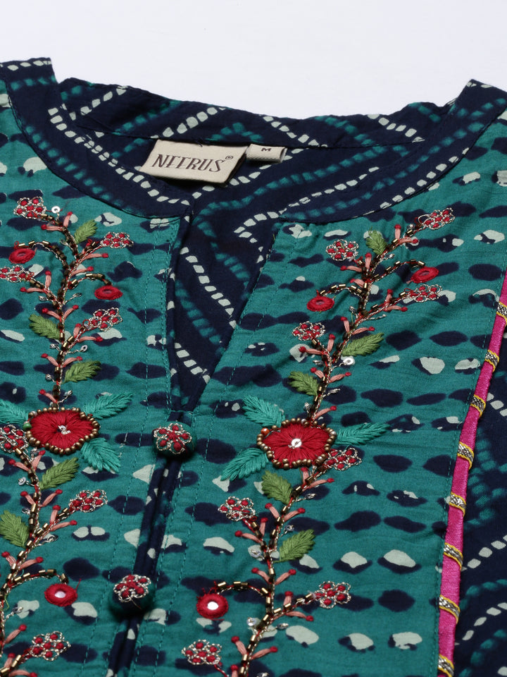 Neerus Blue cotton printed kurta set - side view