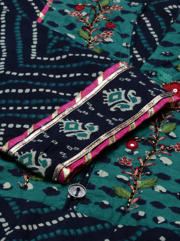 Neerus Blue cotton printed kurta set - detail view 1