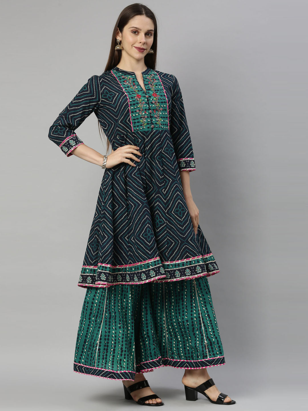 Neeru'S Navy Blue Color, Cotton Fabric Suit Printed