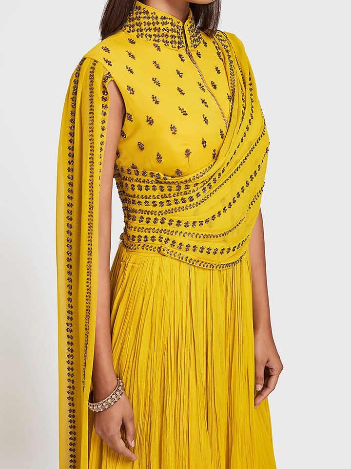 Neerus Yellow Color Georgette Fabric Gown