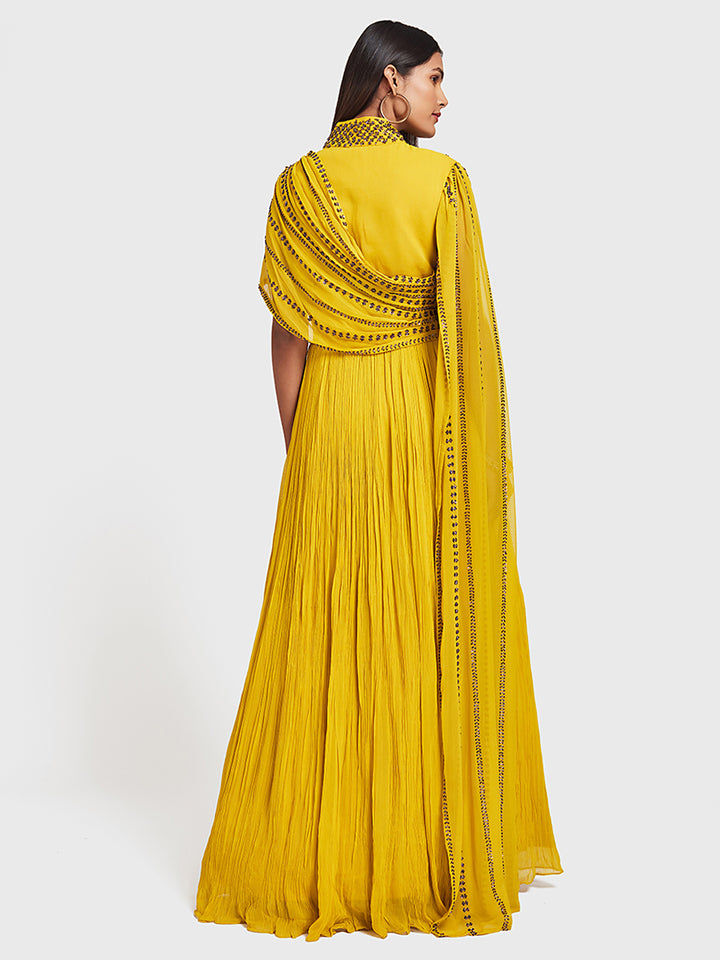 Neerus Yellow Color Georgette Fabric Gown