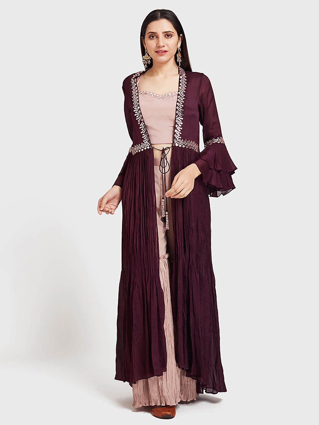 Neerus Wine Color Georgette Fabric Suit-Fusion
