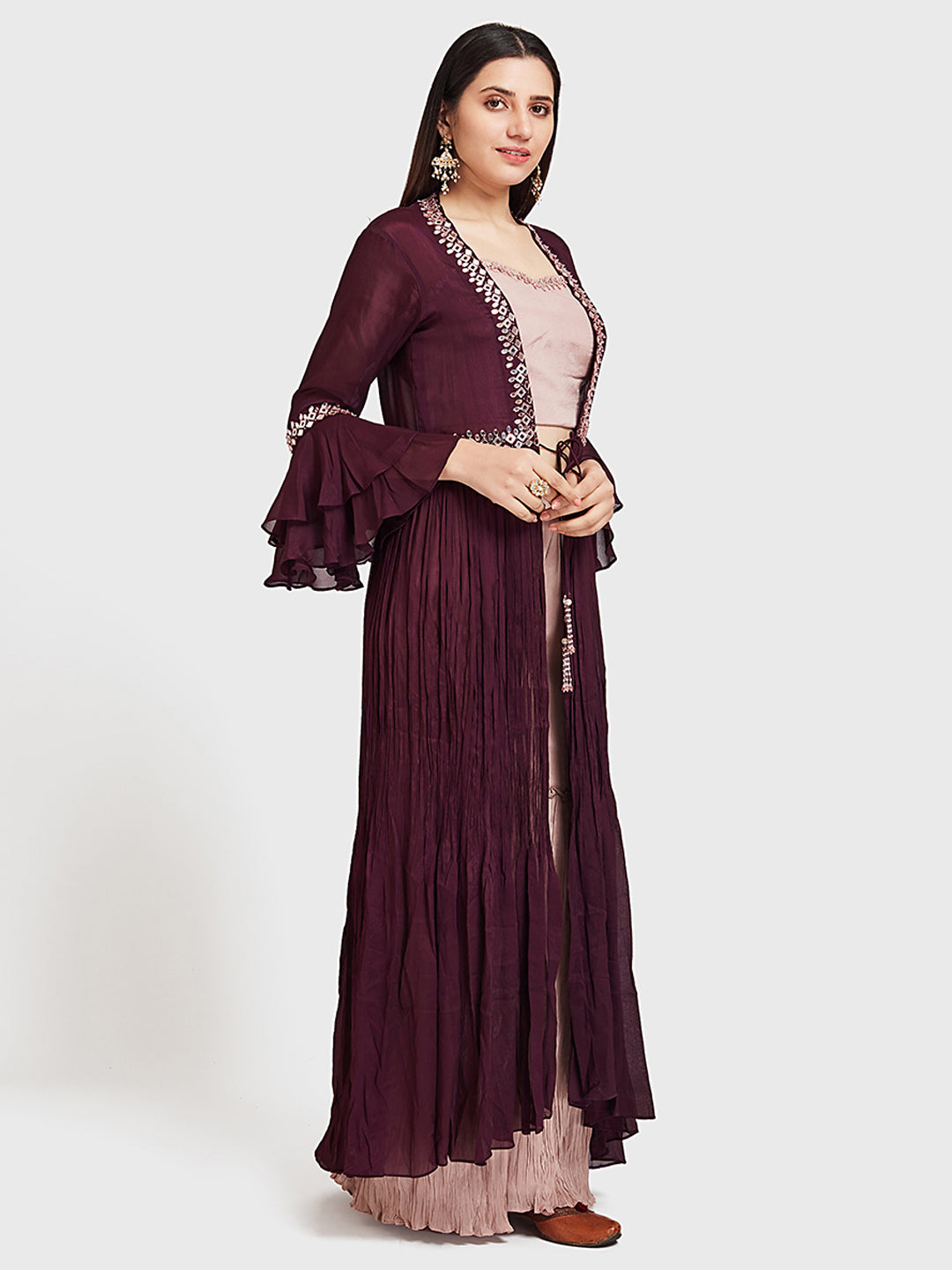 Neerus Wine Color Georgette Fabric Suit-Fusion