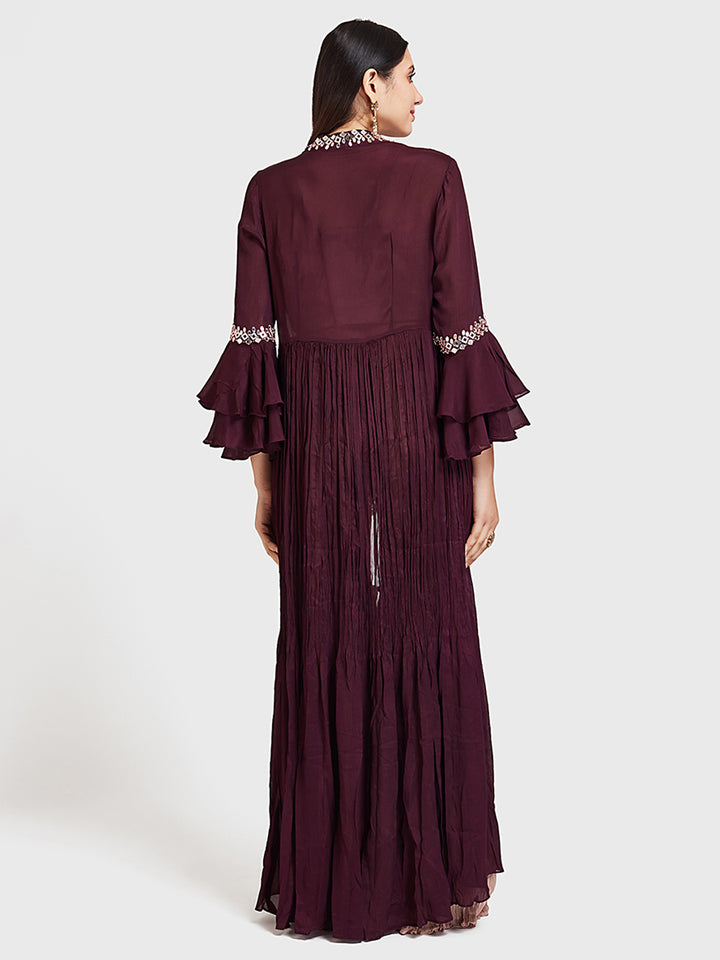 Neerus Wine Color Georgette Fabric Suit-Fusion