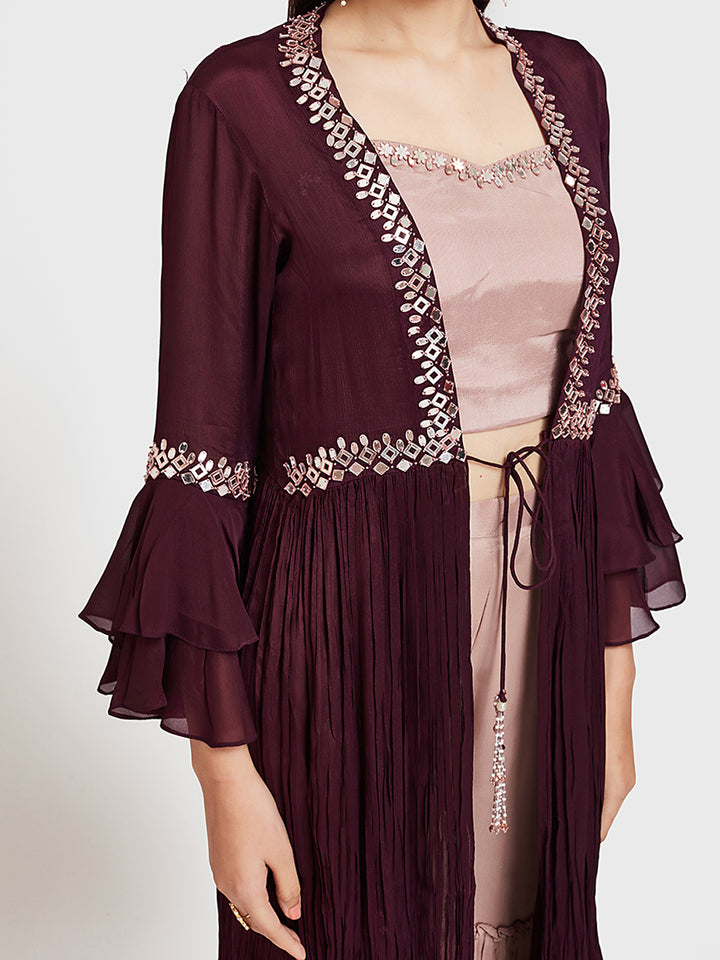 Neerus Wine Color Georgette Fabric Suit-Fusion