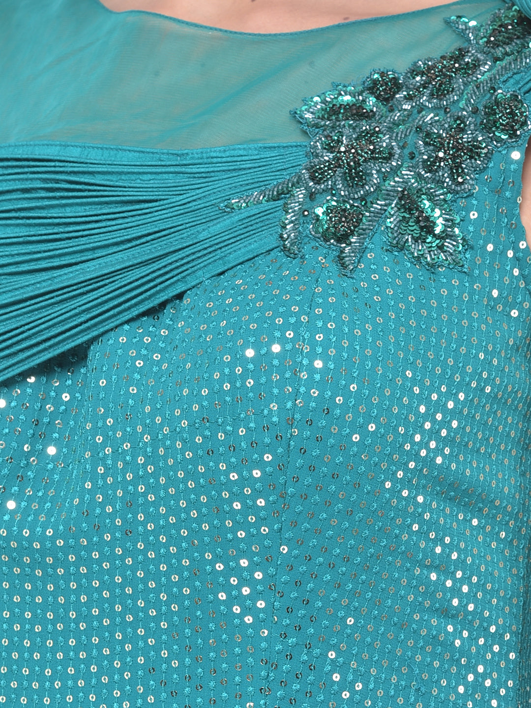Neerus Green georgette solid gown - detail view 1