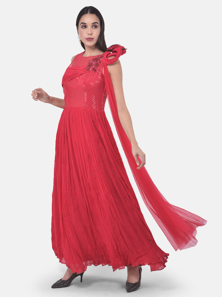 Neerus Pink georgette gown - detail view 2