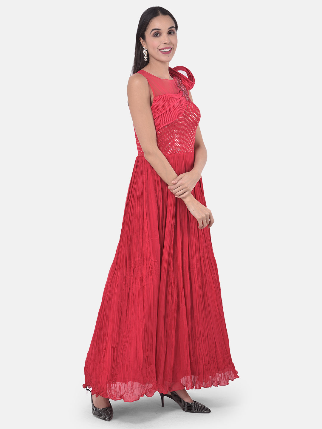 Neerus Pink georgette gown - front view