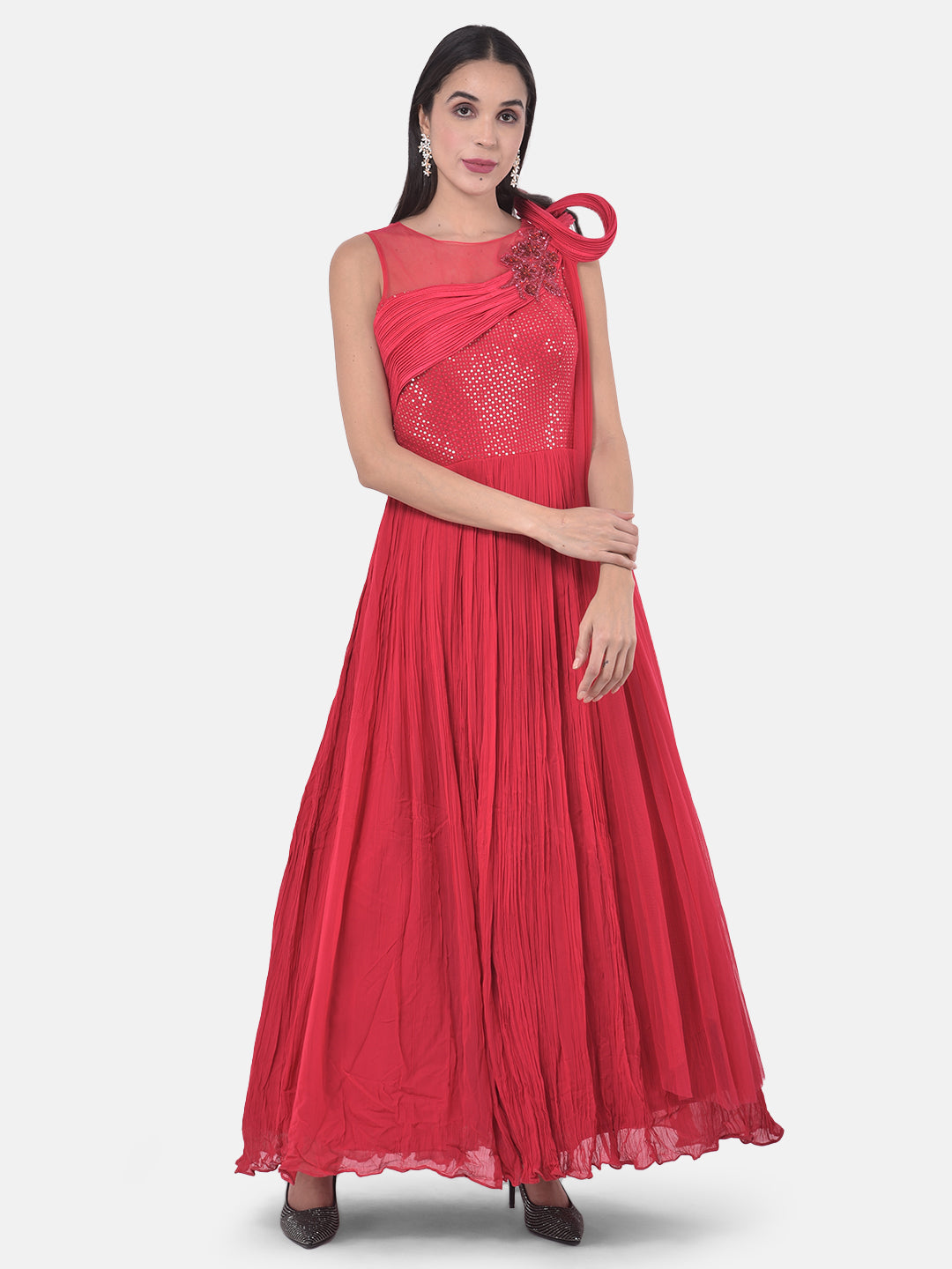 Neerus Pink georgette gown - side view