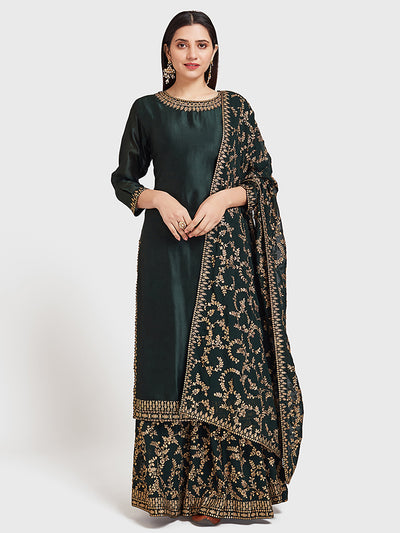 Neeru's Green Zari Kurta With Skirt & Dupatta
