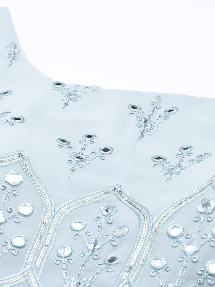 Neerus Blue Color Nett Fabric Gown