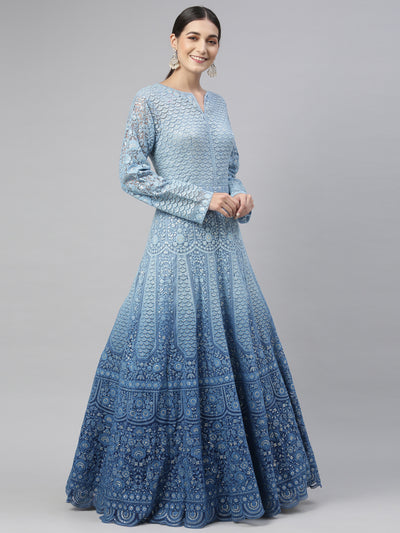 Neeru's Blue Color Nett Fabric Gown