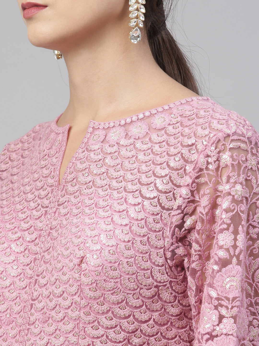 Neeru'S PINK color, NETT fabric Gown
