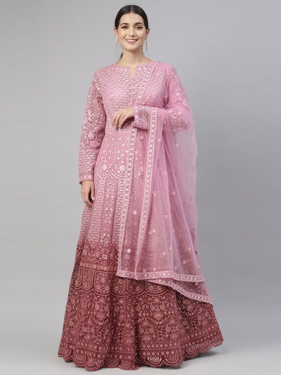 Neeru'S PINK color, NETT fabric Gown