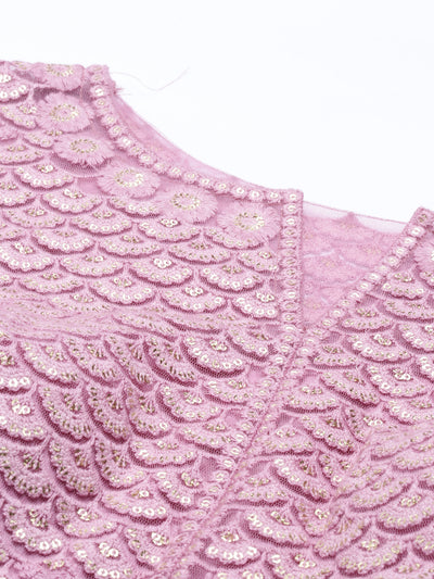 Neeru'S PINK color, NETT fabric Gown