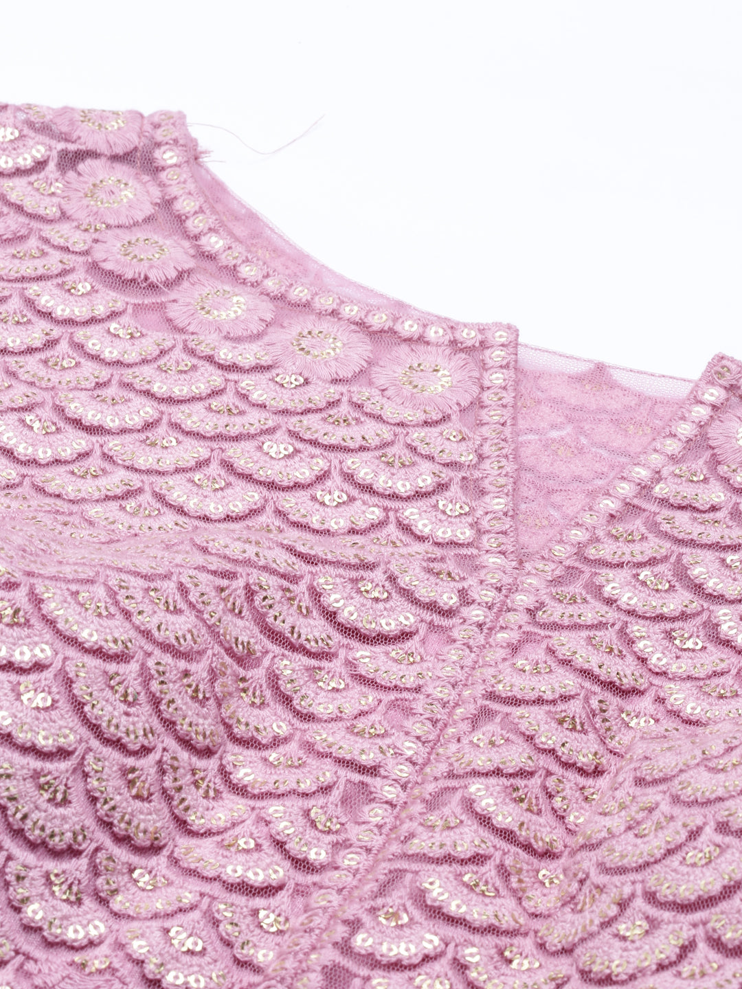 Neerus Pink net embroidered gown - side view