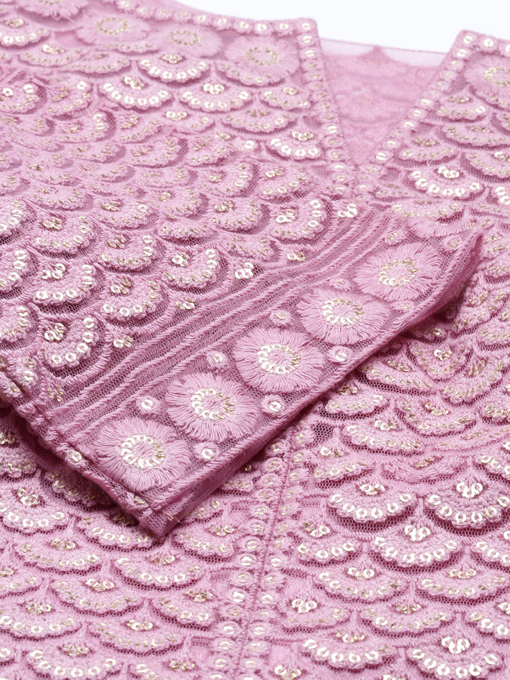 Neerus Pink Color Nett Fabric Gown