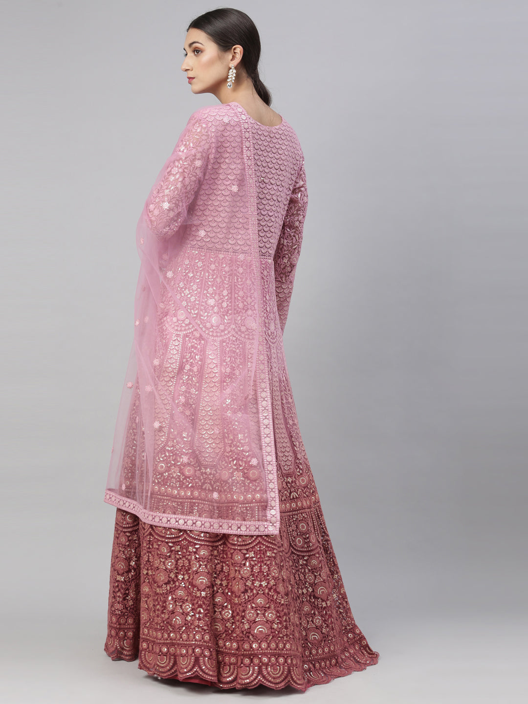 Neeru'S PINK color, NETT fabric Gown