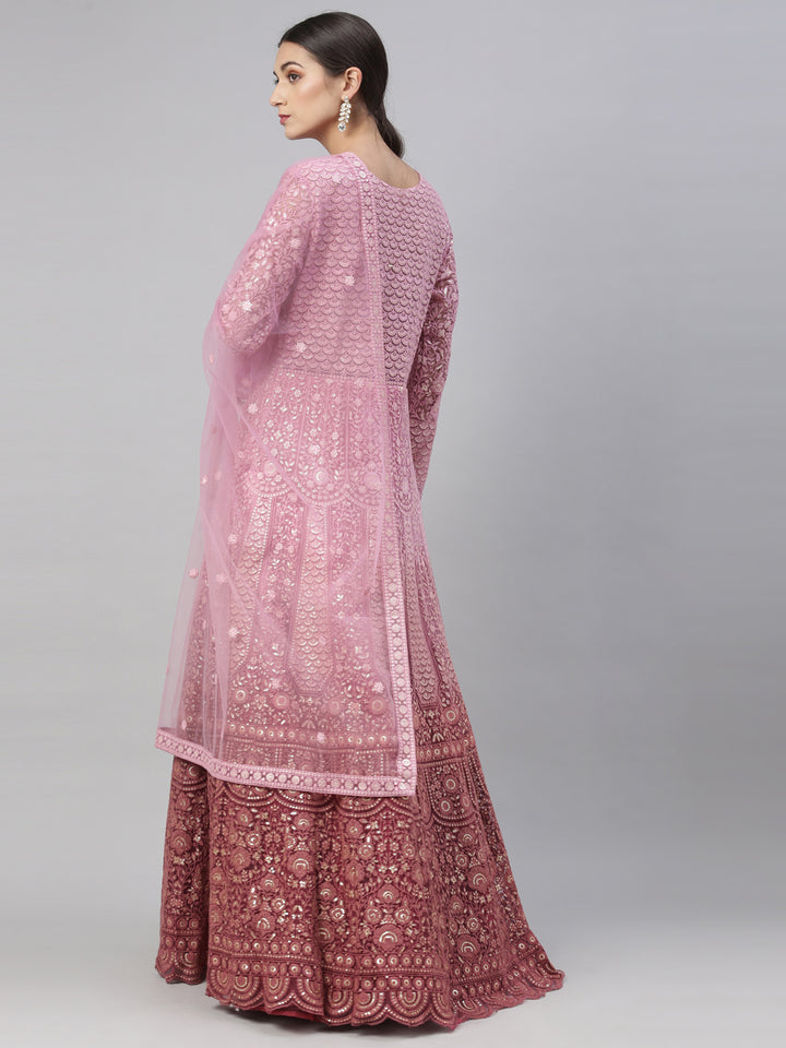 Neerus Pink Color Nett Fabric Gown