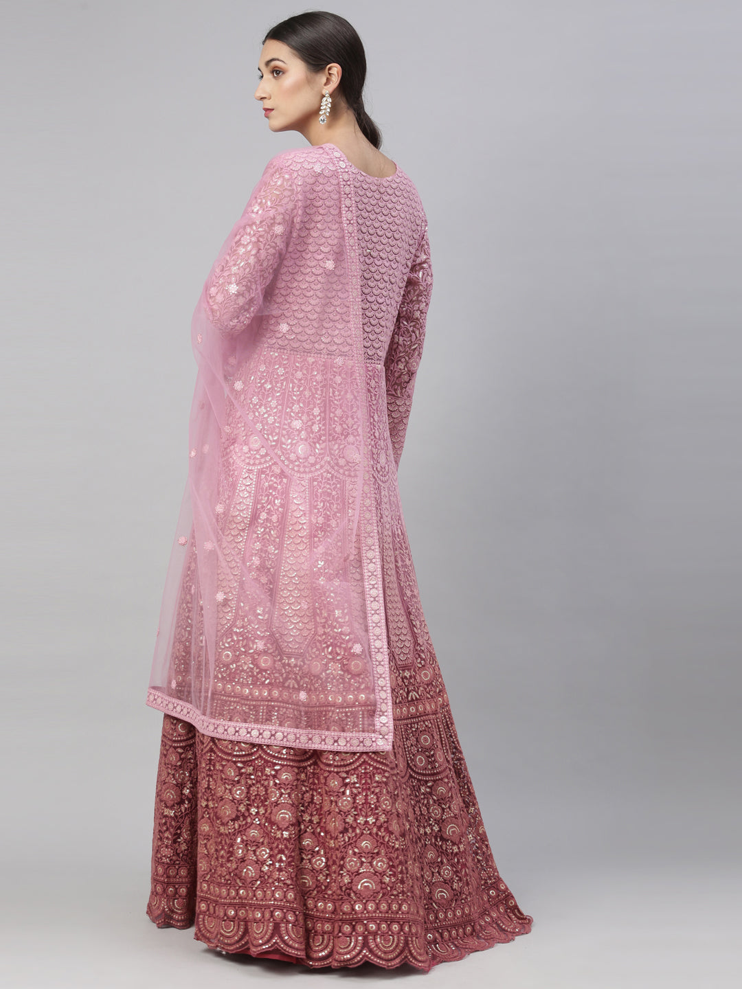 Neerus Pink net embroidered gown - detail view 5