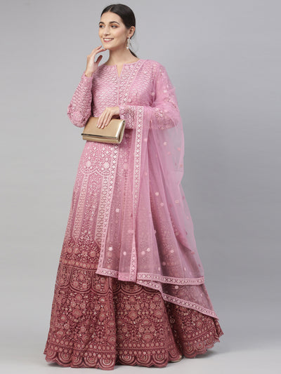 Neeru'S PINK color, NETT fabric Gown