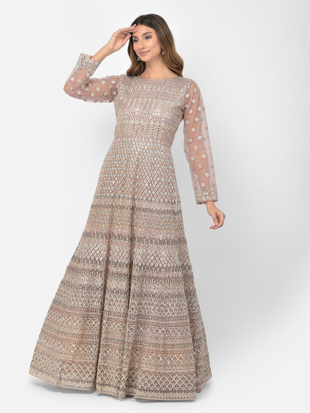 Neerus Onion Color Nett Fabric Salwar Kameez