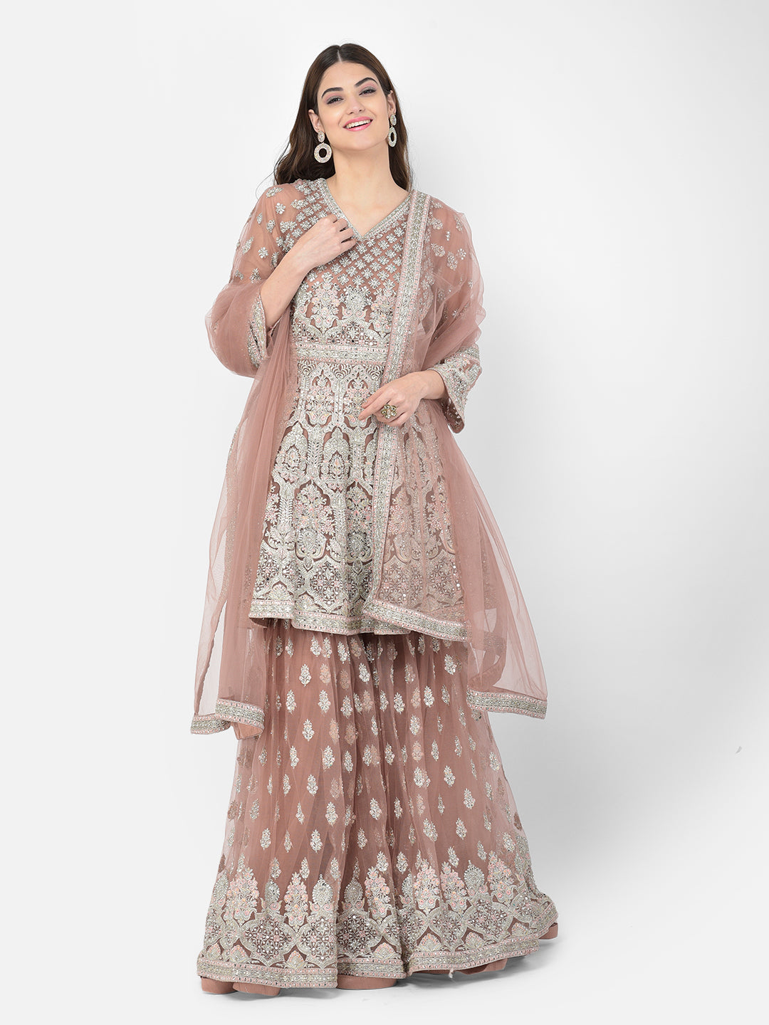 Neerus Pink net embroidered sharara set - detail view 5