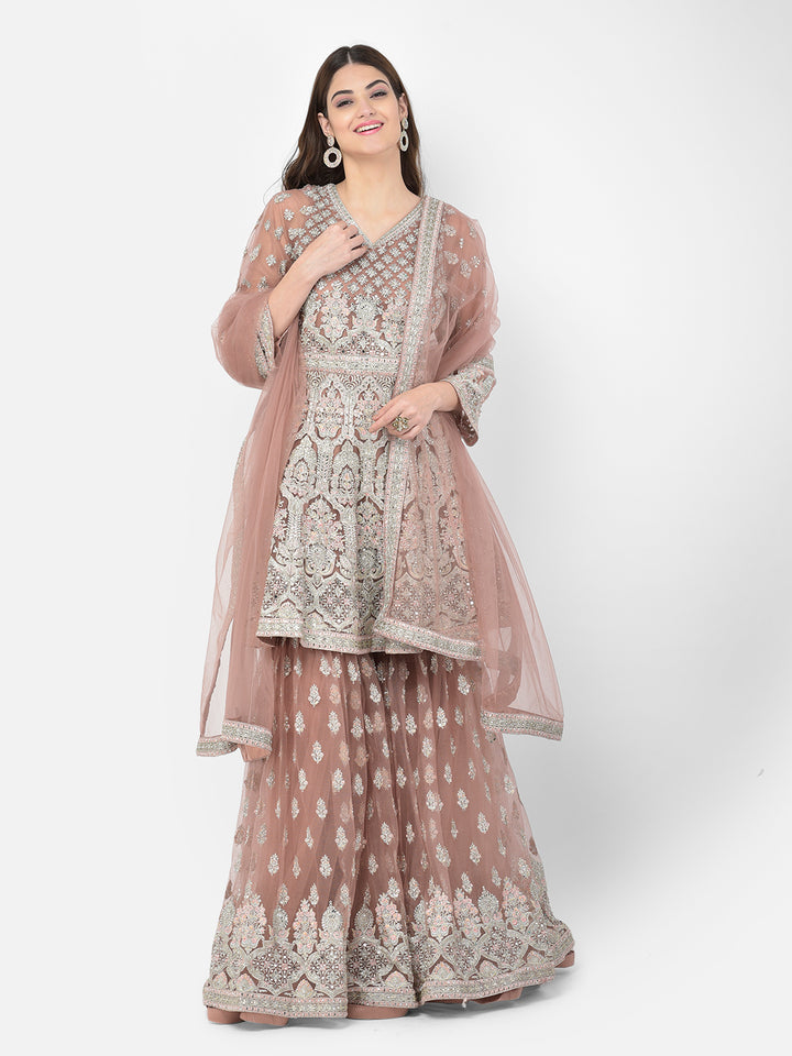 Neerus Pink net embroidered sharara set - detail view 5