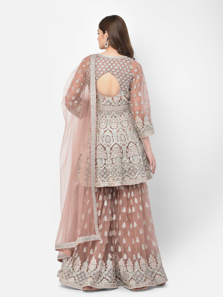 Neerus Pink net embroidered sharara set - detail view 1