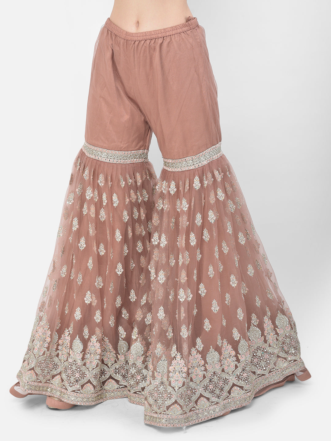 Neerus Pink net embroidered sharara set - detail view 4