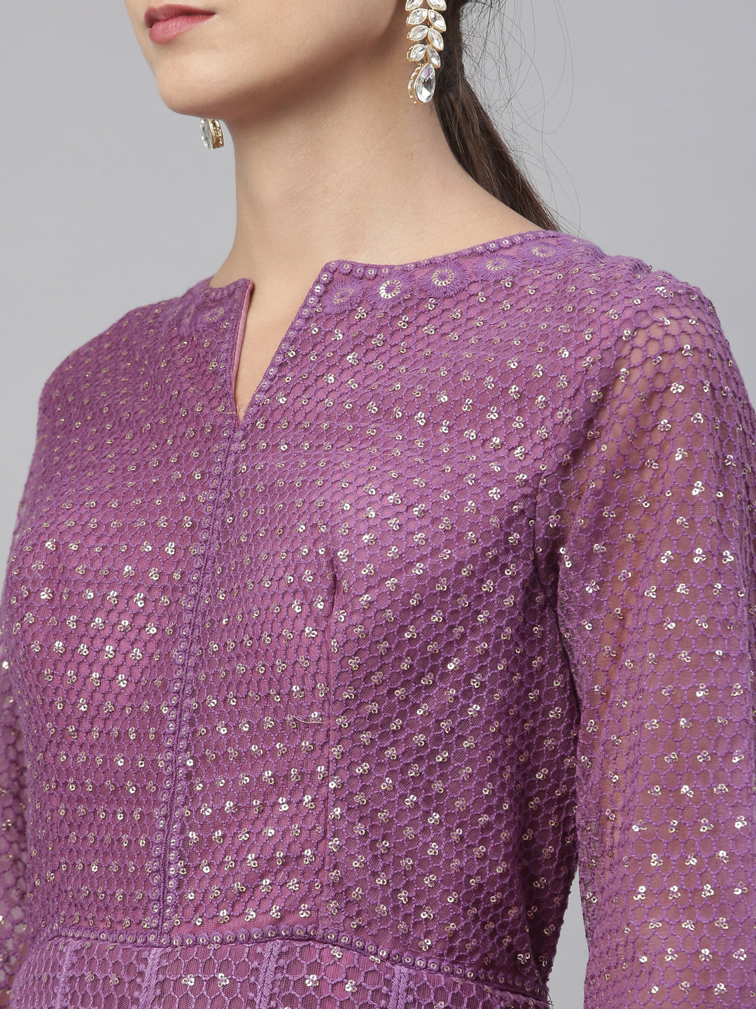 Neerus Purple Color Nett Fabric Gown