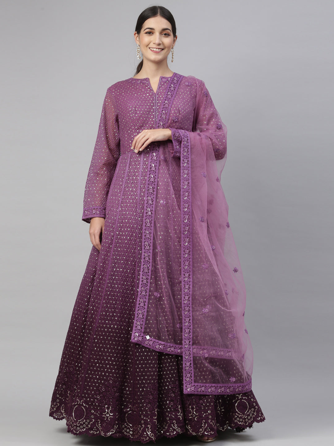 Neeru'S PURPLE color, NETT fabric Gown – neerus-india