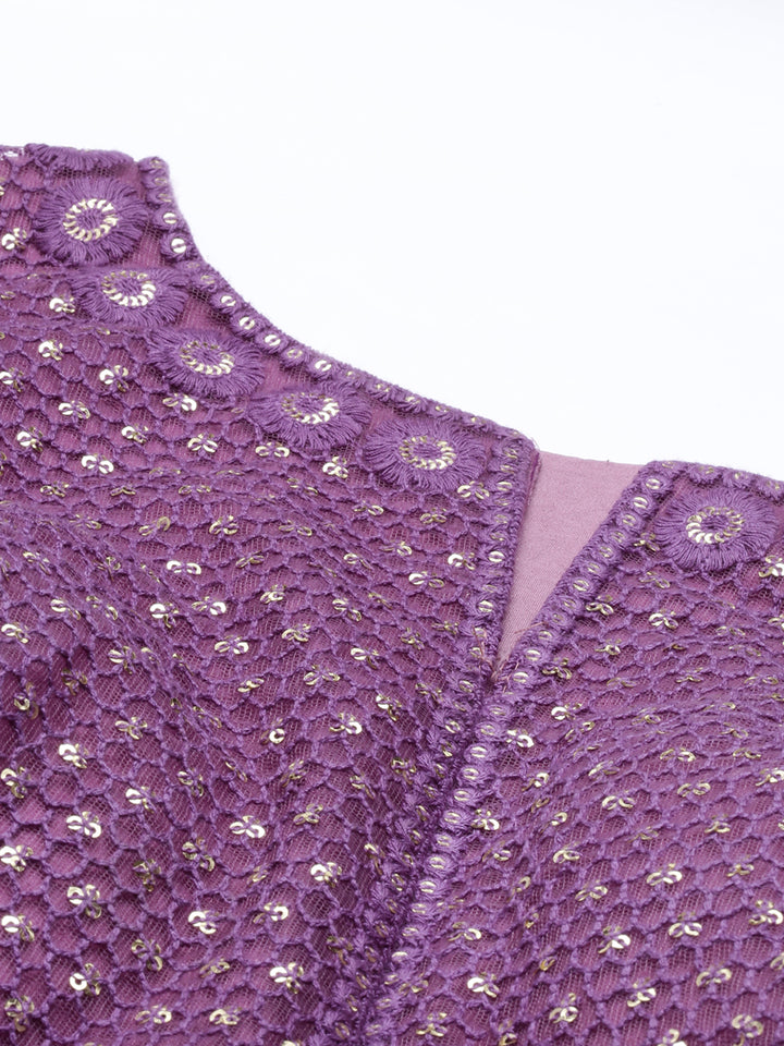 Neerus Purple Color Nett Fabric Gown