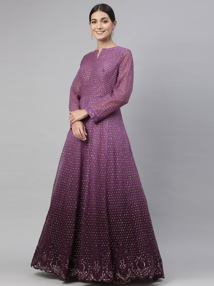 Neerus Purple net embroidered gown - detail view 13