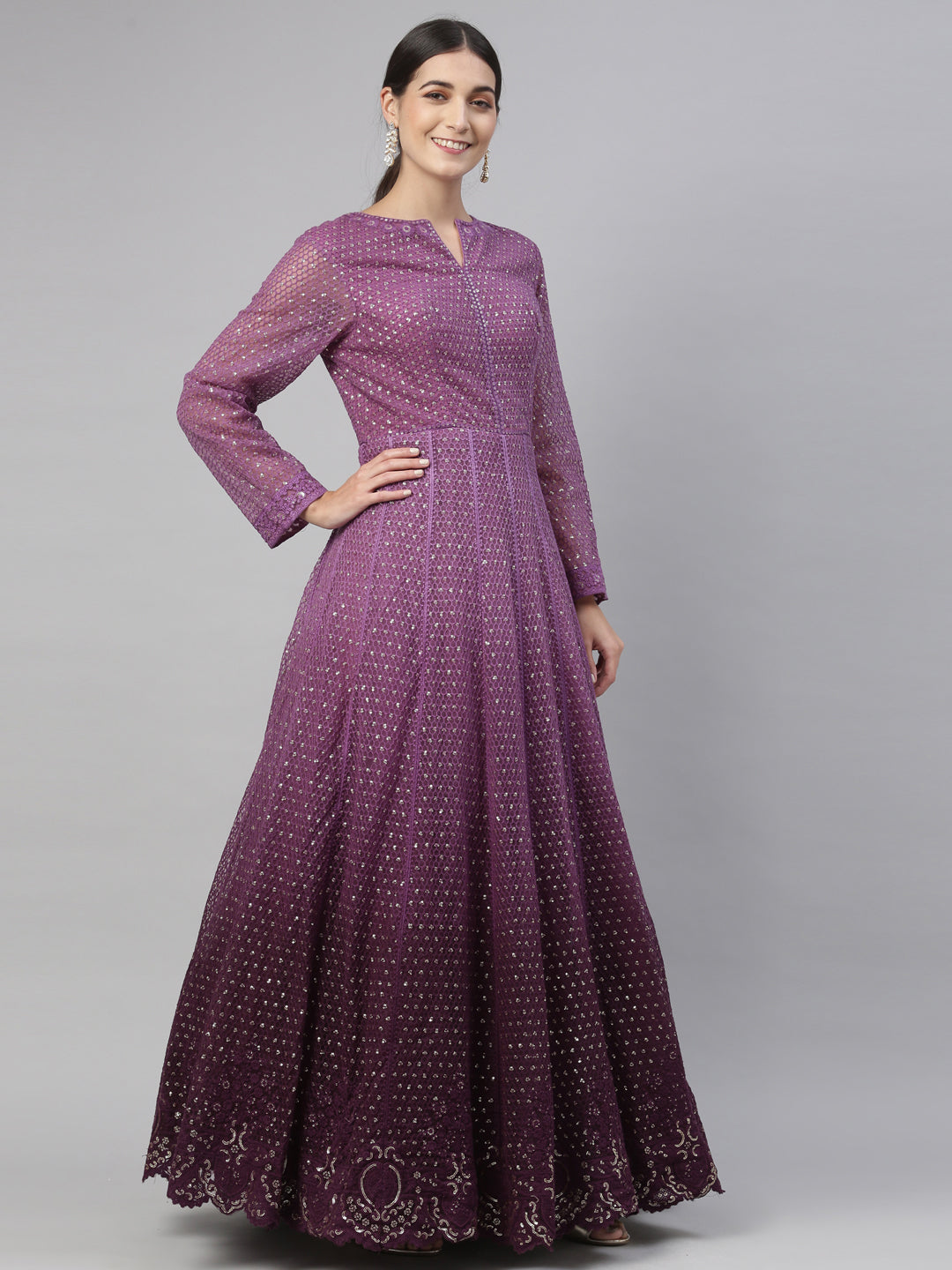 Neerus Purple net embroidered gown - detail view 4
