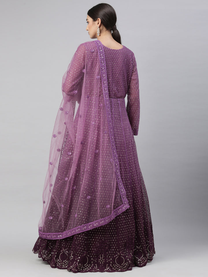 Neerus Purple net embroidered gown - detail view 5