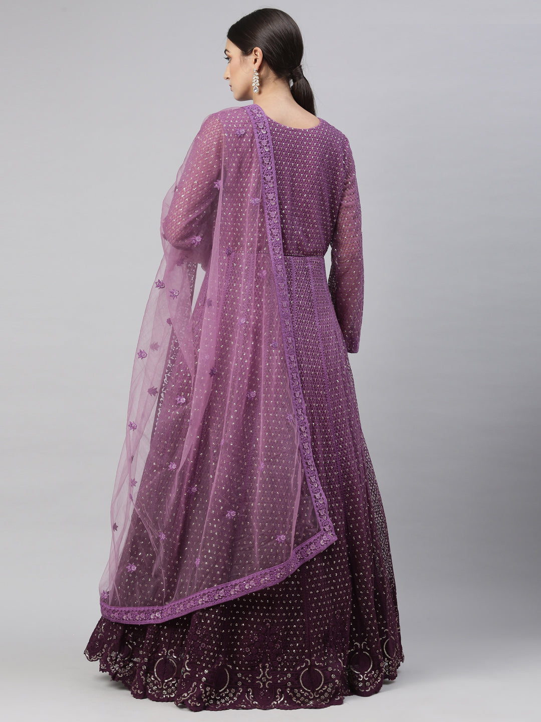 Neerus Purple Color Nett Fabric Gown