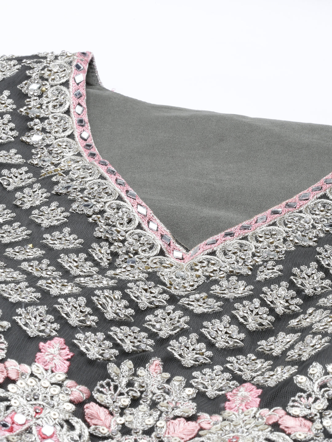 Neerus Green net embroidered gown - detail view 1