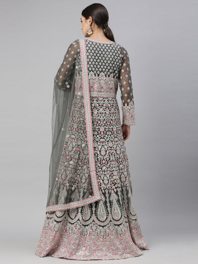 Neerus Green Color Nett Fabric Gown