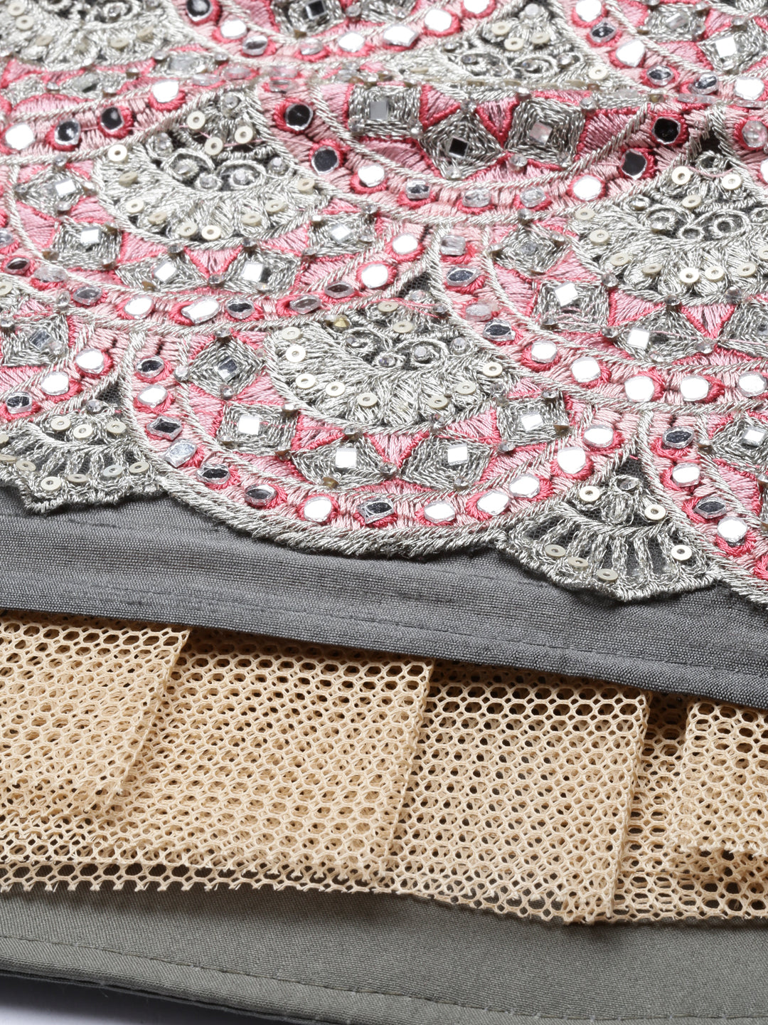 Neerus Green net embroidered gown - detail view 18