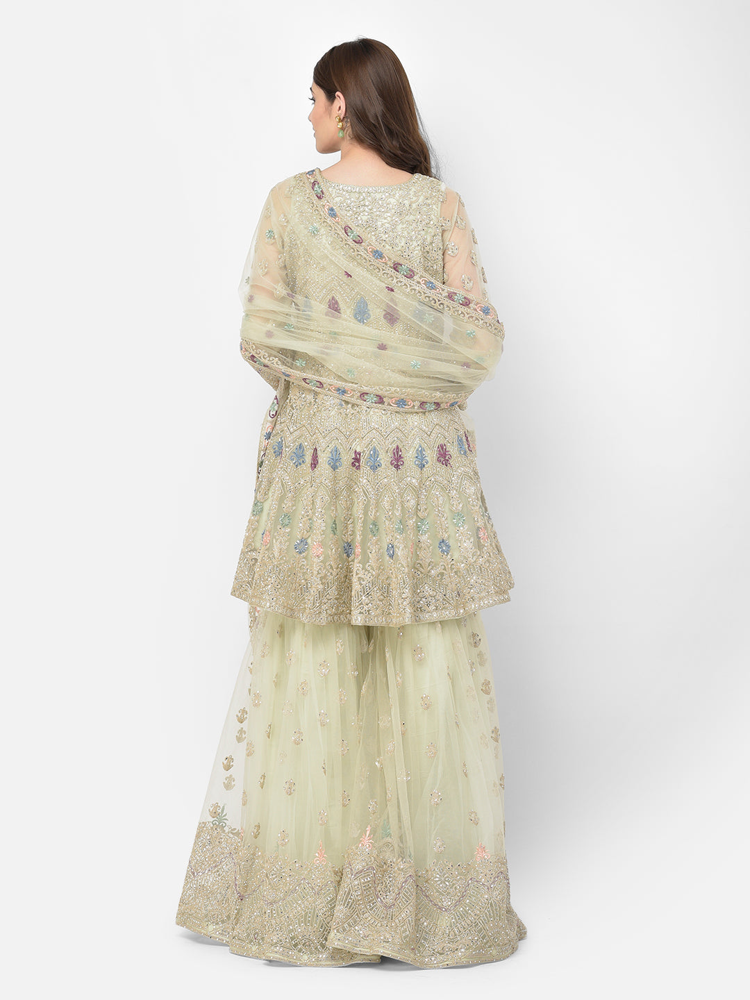 Neerus Green net embroidered sharara set - detail view 2
