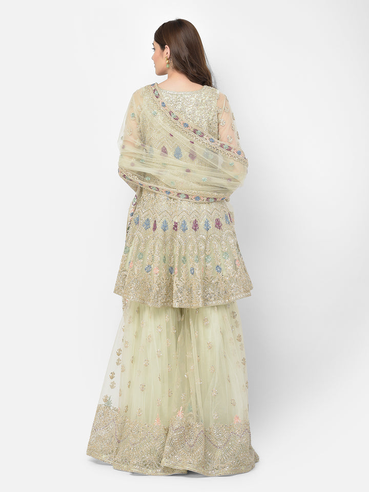 Neerus Green net embroidered sharara set - detail view 2